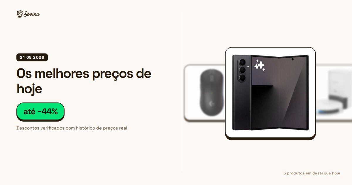 Seleção de produtos em promoção hoje, incluindo o smartphone Samsung Galaxy Z Fold 7, rato Logitech G Pro X Superlight 2, aspirador robot Rowenta, monitor Lenovo e portátil Chromebook.