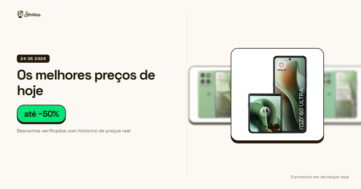 Seleção de smartphones Motorola Razr 60 Ultra, Edge 60, Xiaomi Redmi A5 e Oppo A5x com preços reduzidos monitorizados pelo Sovina