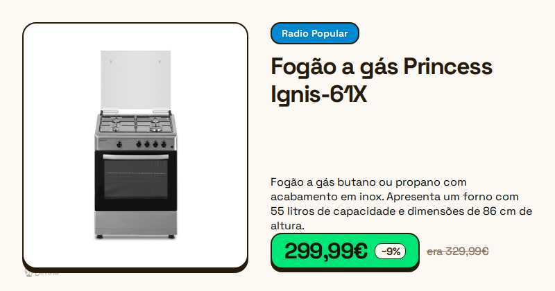 Fogão a gás Princess Ignis-61X em aço inoxidável