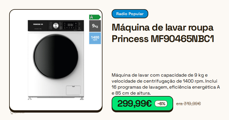 Máquina de lavar roupa branca Princess MF90465NBC1