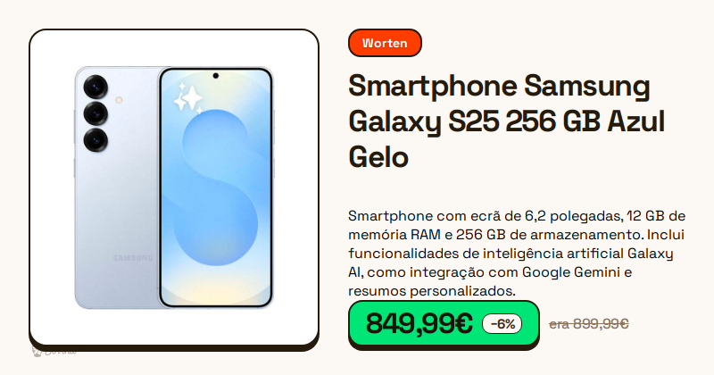 Smartphone Samsung Galaxy S25 cor Azul Gelo