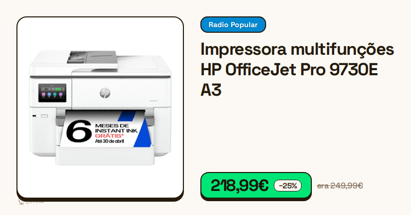 Impressora multifunções HP OfficeJet Pro 9730E de formato A3