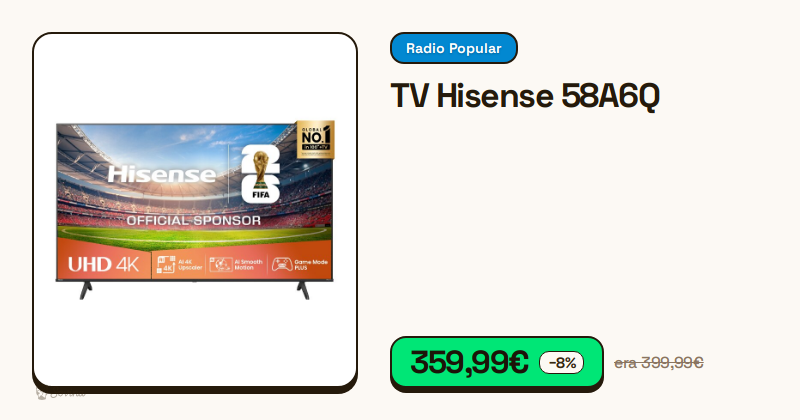 Televisor Hisense 58A6Q de 58 polegadas