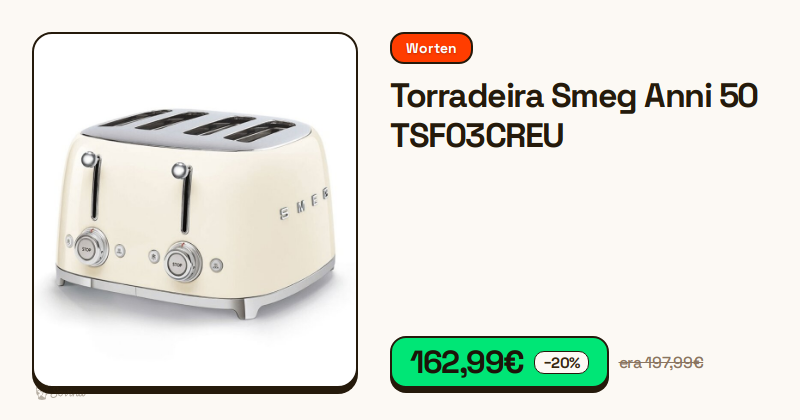 Torradeira Smeg Anni 50 de quatro ranhuras na cor bege.
