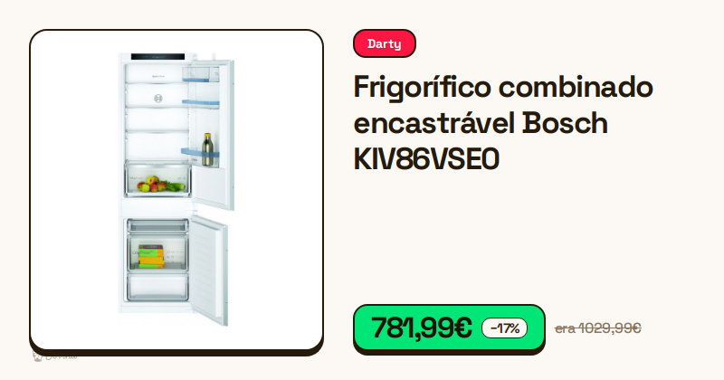 Frigorífico combinado Bosch para encastrar na cor branca com portas fechadas.