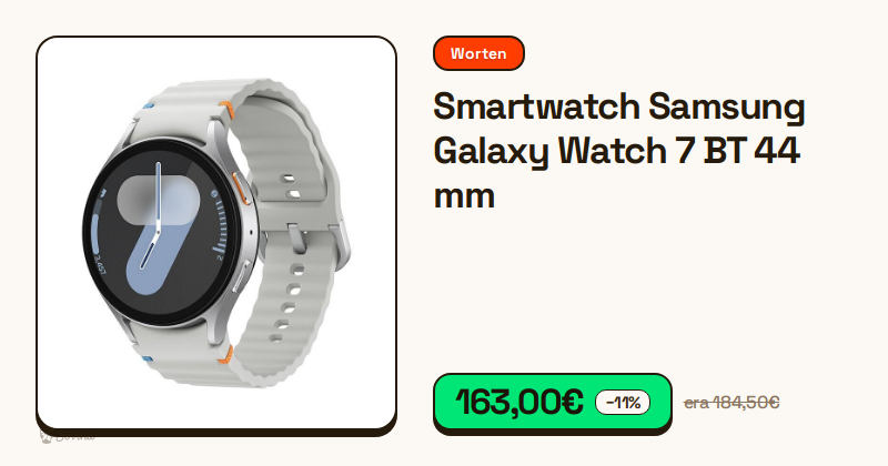 Smartwatch Samsung Galaxy Watch 7 prateado com bracelete desportiva.