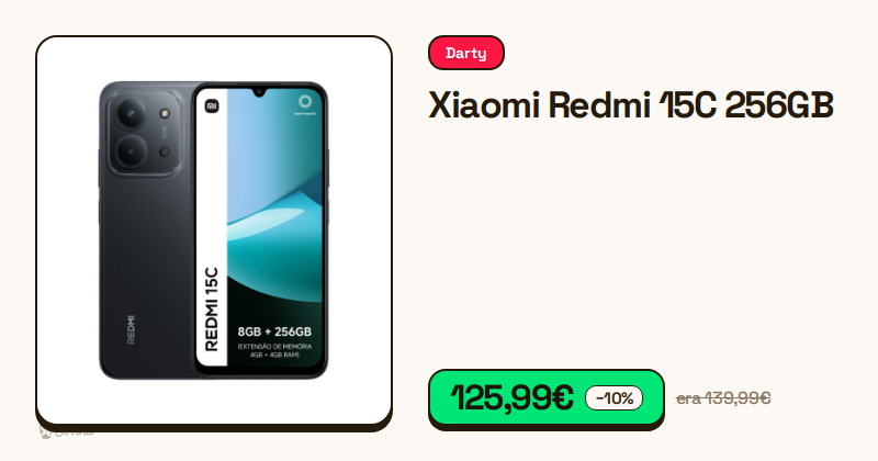 Smartphone Xiaomi Redmi 15C na cor preta visto de frente e de costas.