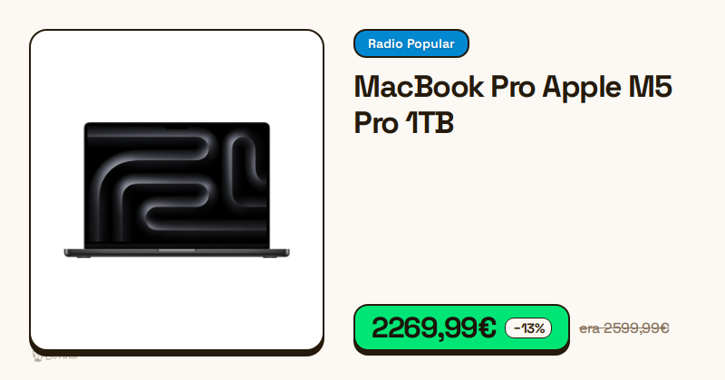 Computador portátil MacBook Pro com chip M5 Pro e 1TB de armazenamento
