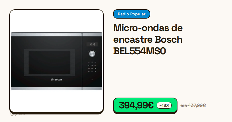 Micro-ondas de encastre Bosch em aço inoxidável