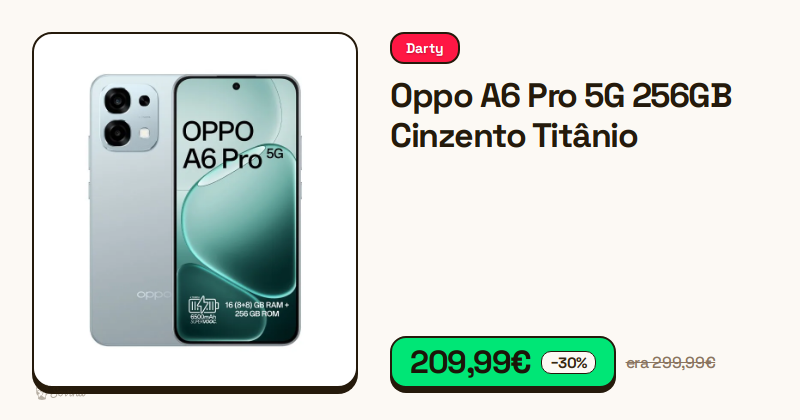 Smartphone Oppo A6 Pro 5G na cor cinzento titânio