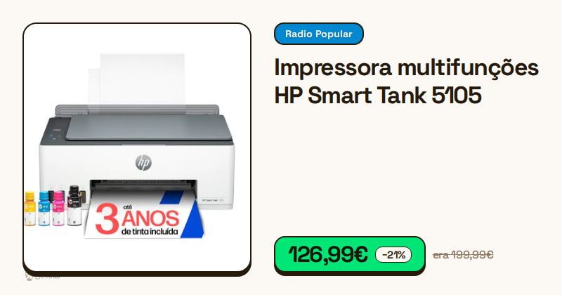 Impressora multifunções HP Smart Tank 5105 branca