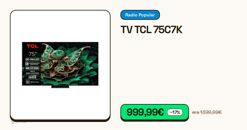 Televisor TCL de 75 polegadas modelo 75C7K