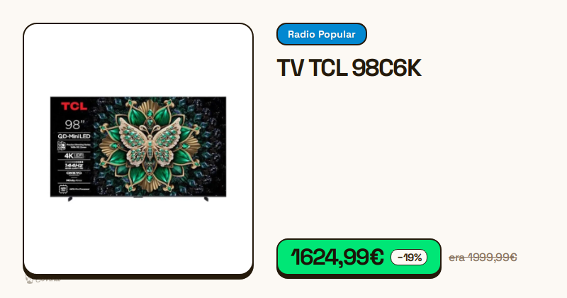 Televisor TCL de 98 polegadas com ecrã plano