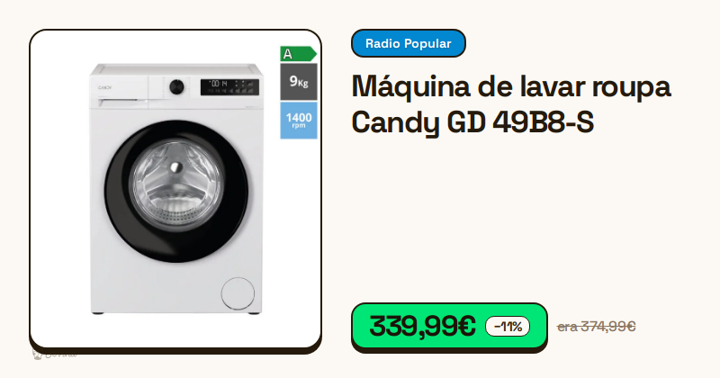 Máquina de lavar roupa de carregamento frontal Candy 9kg