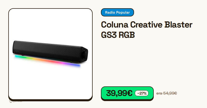 Coluna Creative Blaster GS3 com luzes RGB ligadas.