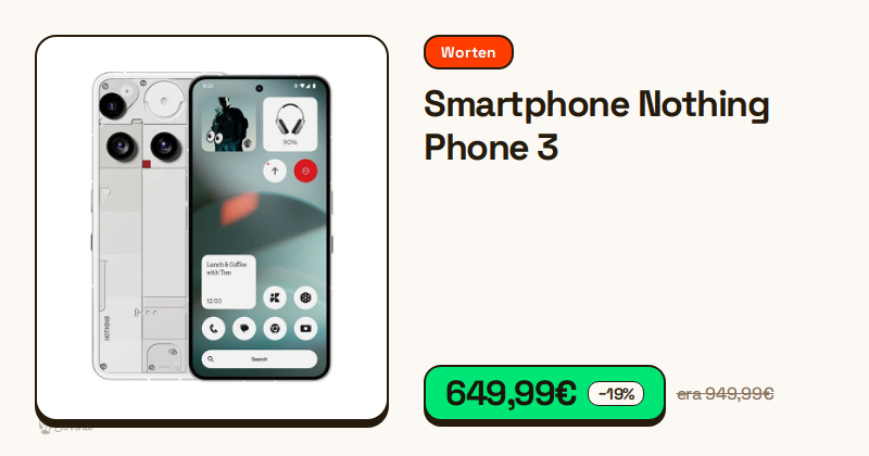 Smartphone Nothing Phone 3 na cor branca com design de luzes traseiras caraterístico.