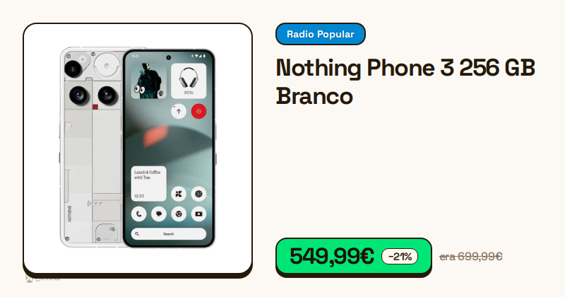 Smartphone Nothing Phone 3 de cor branca com design traseiro visível