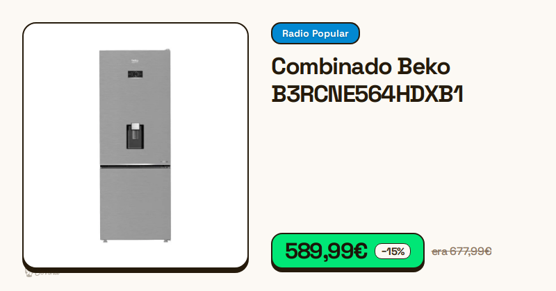 Frigorífico combinado Beko B3RCNE564HDXB1 em aço inoxidável