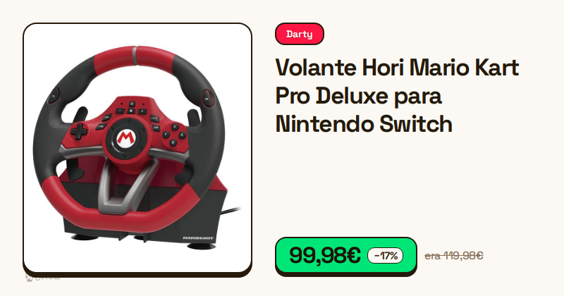 Volante Hori Mario Kart Pro Deluxe para Nintendo Switch com pedais incluídos.