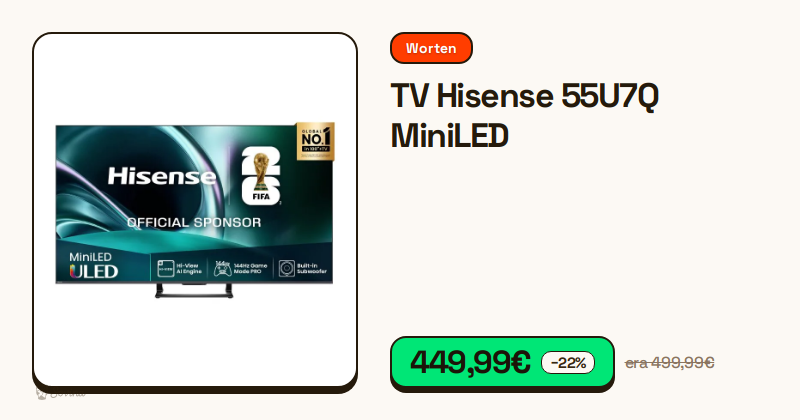 Televisor Hisense 55U7Q de 55 polegadas com tecnologia MiniLED
