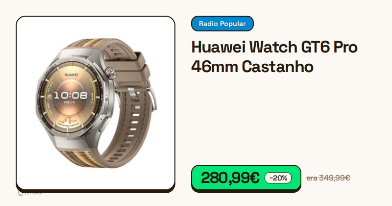 Smartwatch Huawei Watch GT6 Pro de 46mm com bracelete castanha