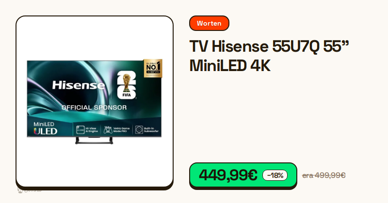 Televisor Hisense 55U7Q de 55 polegadas com tecnologia MiniLED