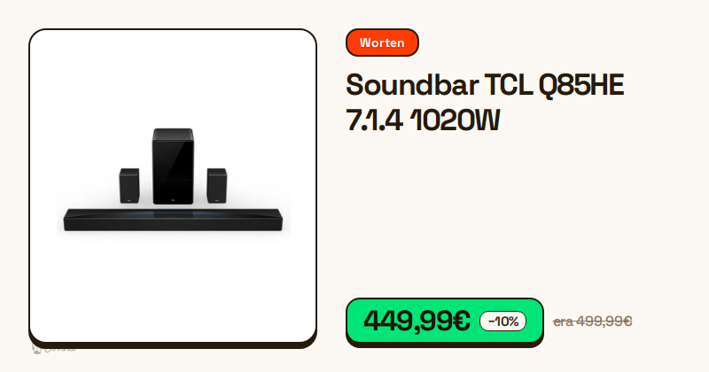 Soundbar TCL Q85HE de 7.1.4 canais com 1020W de potência
