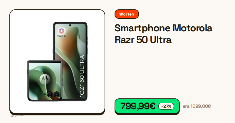 Smartphone Motorola Razr 50 Ultra em posição aberta e fechada.