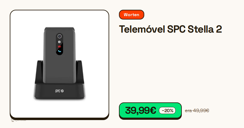 Telemóvel SPC Stella 2 com teclas grandes e base de carregamento.