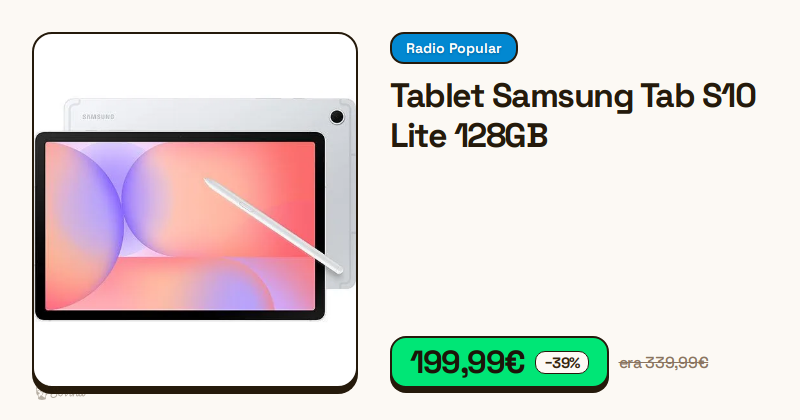 Tablet Samsung Tab S10 Lite em cor prateada visto de frente.