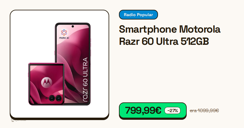 Smartphone dobrável Motorola Razr 60 Ultra na cor rosa.