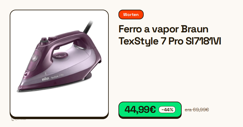 Ferro a vapor Braun TexStyle 7 Pro com base metálica visível.