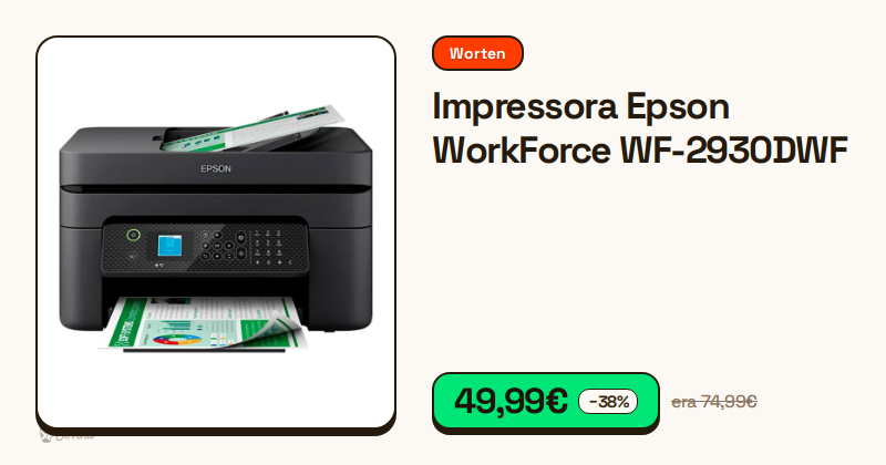 Impressora multifunções Epson WorkForce WF-2930DWF branca.