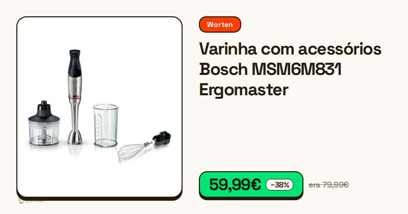 Varinha mágica Bosch branca com pé em inox e acessórios de cozinha.