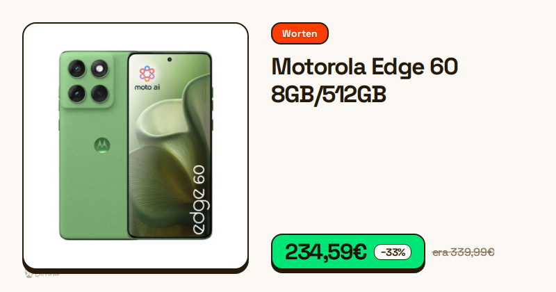 Smartphone Motorola Edge 60 na cor verde com 8GB de RAM.