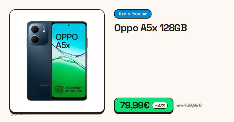 Smartphone Oppo A5x na cor azul.