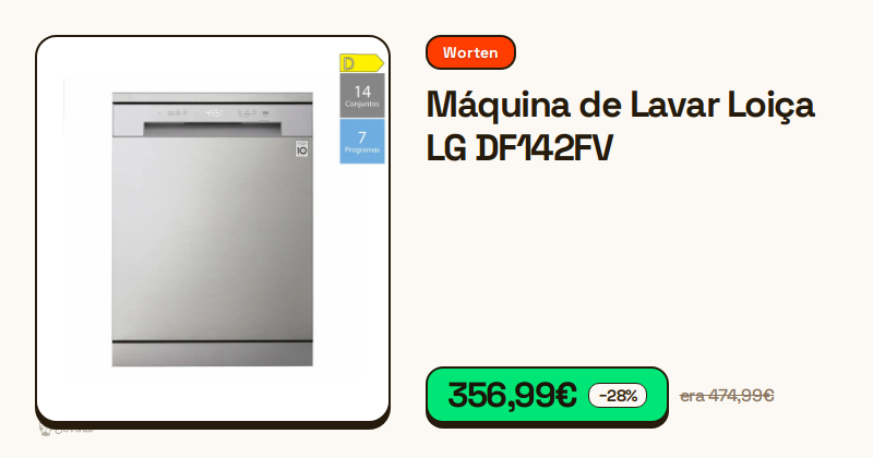 Máquina de lavar loiça LG de 14 conjuntos em aço inoxidável