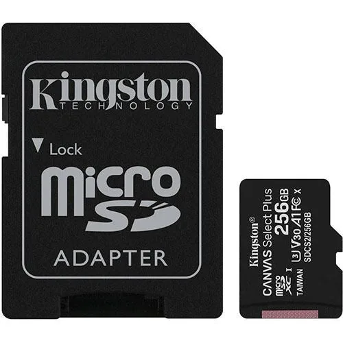 Cartão Memória MicroSDXC Kingston Canvas Select Plus C10 A1 UHS-I - 256GB + Adaptador SD