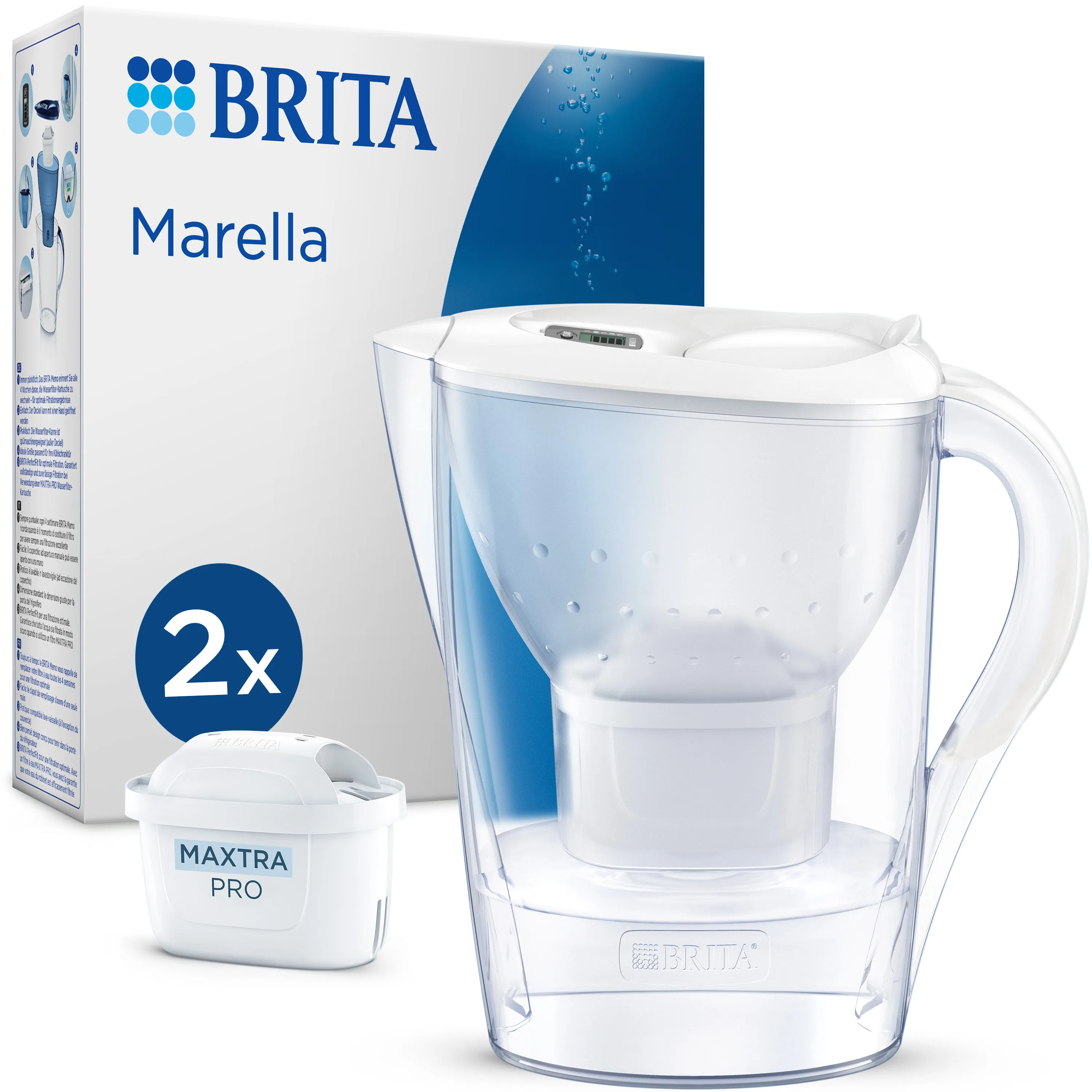 Jarra Filtrante BRITA Marella Branca 2,4 L) com 2x Cartucho MAXTRA PRO PURE PERFORMANCE incluído
