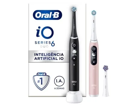 Escova Dentes Elétrica ORAL-B iO 6 Duo Preto/Rosa (2 unidades)