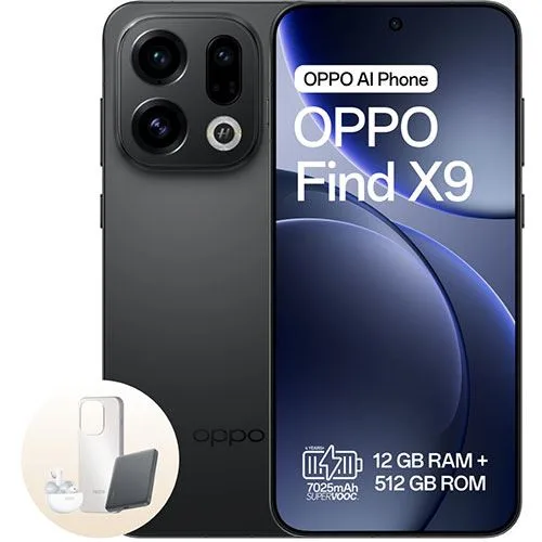 Bundle Smartphone OPPO Find X9 (6.59'' - 12 GB - 512 GB - Preto) + Earbuds + Powerbank + Capa