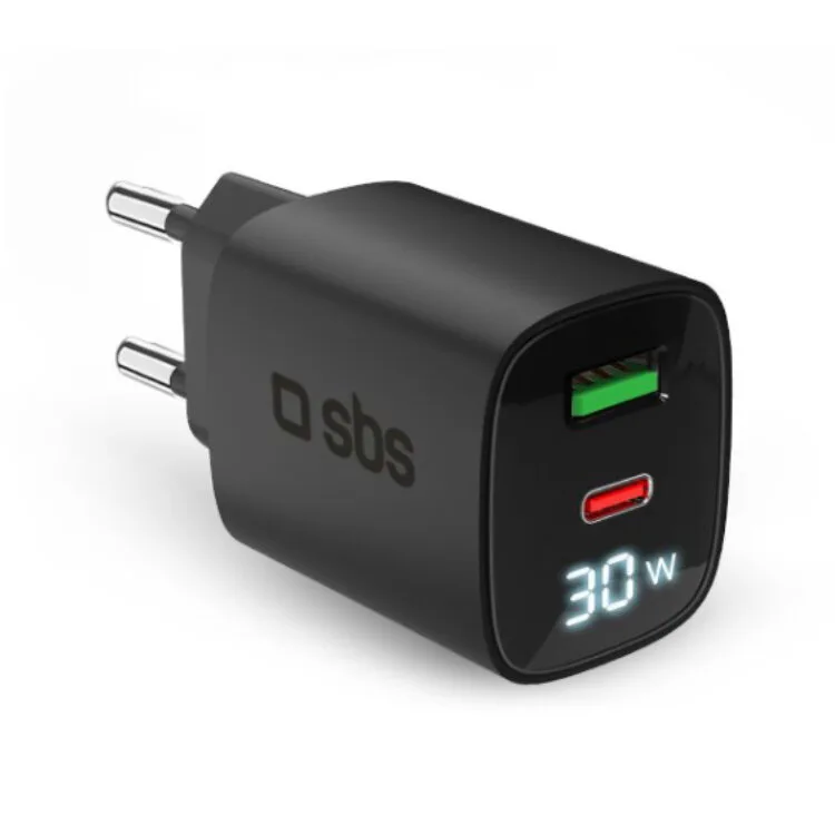 CARREGADOR SBS GAN LED USB-A/C 30W
