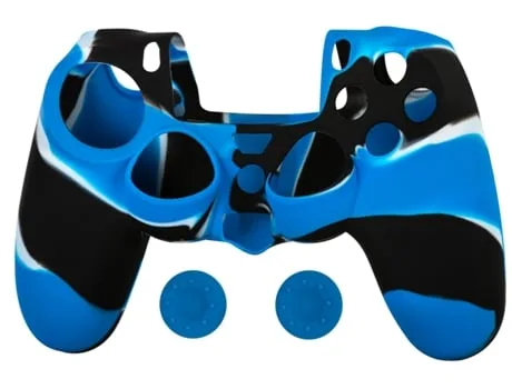Capa Comando PS4 + Grips BLACKFIRE Silicone Sleeve Gamer Kit (Azul e preto)