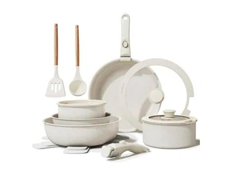 Conjunto de 17 peças - Panelas e Frigideiras Klack - Antiaderente com Revestimento em Granito, Alça Removível, Livre de PFOA, Gás, Elétrica, Indução